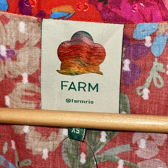 Farm Rio Bananas Ruffle Clip Dot Textured Cotton Blouse RED Puff Sleeve XS - Picture 4 of 7